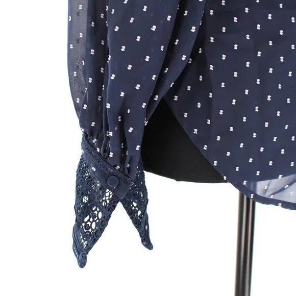 Self-Portrait Navy White Swiss Dot Plumetis Frilled One Shoulder Blouse Top 0 XS - Picture 6 of 9